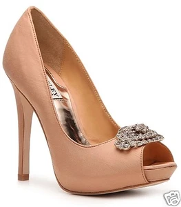 Neu im Karton Badgley Mischka tolle offene Pumps SEIDE Hochzeit Brautschuhe karamellfarben 9 - Bild 1 von 2