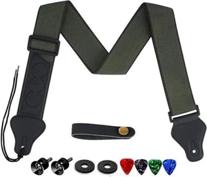 [Jimii Premium] Guitar Strap Soft Cotton Guitar Strap green - Picture 1 of 2