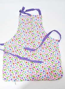 CHILDREN'S PURPLE POLKA DOT'S LINED  APRON WITH PURPLE TIES HANDMADE  17" X 13" - Picture 1 of 4