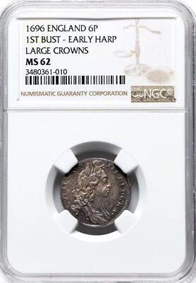 England - 1696 William III 6 Pence - NGC MS62 - WELL STRUCK & ORIGINAL SPECIMEN! - Image 1 of 2