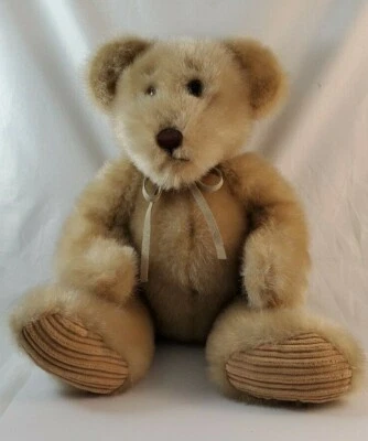 FIRST & MAIN "Minky" BLOND TEDDY BEAR Plush Corduroy Feet 16 Inch 1404 Mint - Image 1 of 4