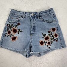 TOPSHOP MOTO Mom Jean Shorts Heavy Floral Embroidery Womens 4 Raw Hem Cutoffs