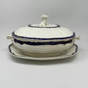 Antique Booths Cobalt Blue White Tureen w/ Lid Royal Semi Porcelain England - Picture 1 of 11