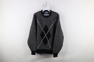 Vtg 70s Pendleton Mens L Houndstooth Diamond Heavyweight Wool Knit Sweater USA - Image 1 of 4