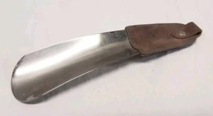 Antique Shoe Horn 6.5" Heavy-duty Stainless Steel W Leather Handle Comfort Grip - Picture 1 of 6