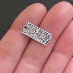6 Money Charms Antique Silver Tone 100 Dollar Bill - SC643 - Picture 1 of 1
