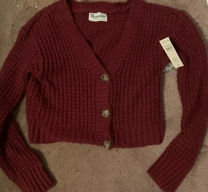 NOBO No Boundaries Womens Cardigan Sweater XS (02) Maroon Crop Button Up Jr NWT - Picture 1 of 5