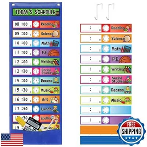 Daily Schedule Pocket Chart Kit,40 Bright Attractive Double-Sided Reusable Er - Picture 1 of 5