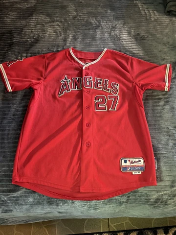 Mike Trout (youth XL Red, Majestic Authentic Edition,Button up jersey) LA Angels Cover