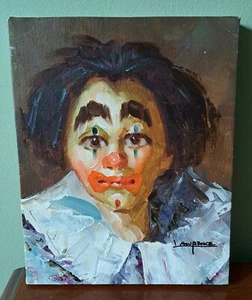 CLOWN Art PAINTING Original Vintage Signed Canvas Portrait Oil Lawrence Joker - Picture 1 of 9