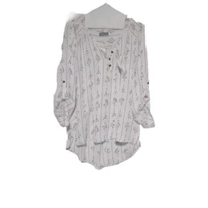 Market & Spruce Womens White Blouse w/Black Southwestern Print, Tab Sleeves M/L - Picture 1 of 9