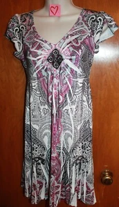 APT 9 Petite XS STRETCH DRESS (pink/black/gray w/ short sleeves) perfect cond. - Picture 1 of 2