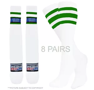 8 Pezzi Calze Tubino Vecchia Scuola Cotone Bianco Verde Riga 22 Pollici Lunghe Cheerleader - Foto 1 di 3
