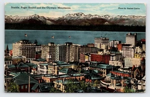 Seattle Wa, Puget Sound & Olympic Mountains, Aerial City View Postcard c1917  P7 - Picture 1 of 2