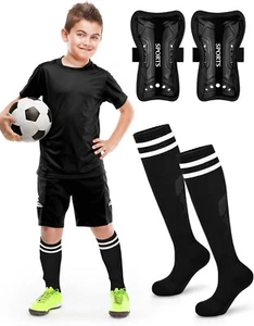 Kids Soccer Shin Guards and Socks Youth Pads Small, Black - Picture 1 of 6