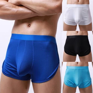 Mens Mesh Boxer Briefs Underwear Bulge Pouch Trunks Stretch Shorts UnderPants - Picture 1 of 17