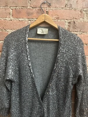 Cárdigan vintage con lentejuelas Donna Karan para mujer, muestra talla M gris cachemir/seda Foto 1 de 4