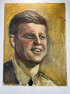 Vtg Unfinished Oil On Canvas Painting John F Kennedy Portrait 16x12” President - Image 1 of 4