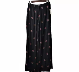 Flynn Skye Womens NWT Black Floral Wide Leg High Waist Side Pockets Zip Pants S - Picture 1 of 11