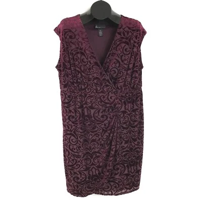 Lane Bryant Velvet Jacquard Faux Wrap Dress Women's Plus 18/20 Burgundy Lined - Image 1 of 4
