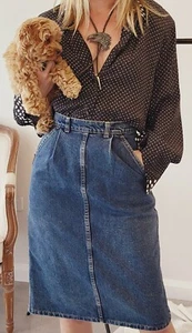 Faberge Vintage 80's Denim Knee Length Skirt Size 8 - Picture 1 of 5
