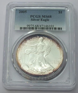 2005 American Eagle 1 oz dollaro argento PCGS MS 68 lingotti tonici - E635 - Foto 1 di 2