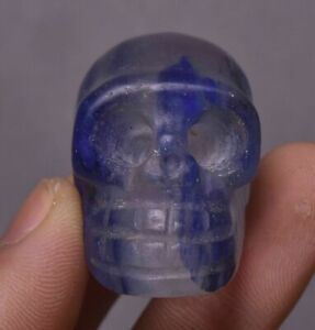 5CM Old China Hongshan Cultural Blue Crystal Skeleton Head Amulet Pendant