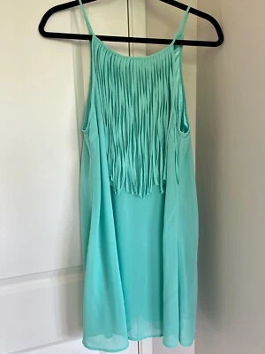 Cute Small Junior Girl's Aqua / Mint Fringe Summer Party Dress - Ekklesla - Image 1 of 3