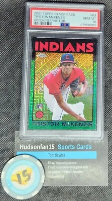 Triston McKenzie 2021 Topps Silver Pack #63 Green Refractor 10/99 PSA 10 - Image 1 of 2
