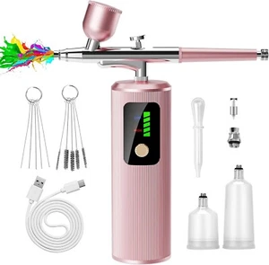 Airbrush Kit mit Kompressor -48PSI Wiederaufladbare Kabellose Nicht Verstopfung Bürste Set - Bild 1 von 6