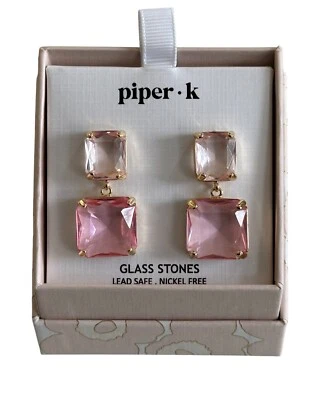 Brand New NIB Lovely Piper K. Bright Pink + Clear Stones and Gold Drop Earrings - Image 1 of 4