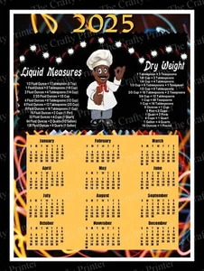 2025 KALENDERMAGNET Afro Man Chef + Umrechnungstabelle für Trocken-/Flüssigmaße - Bild 1 von 2