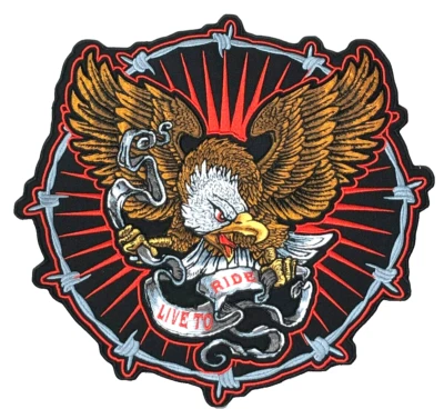 Patch Sew On Clothing Backpacks Biker Jackets LIVE TO RIDE Eagle Motorcycle #1 - Image 1 of 4