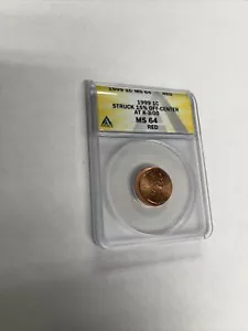 1999 1 cent anacs ms 64 red struck 15% off center - Picture 1 of 2