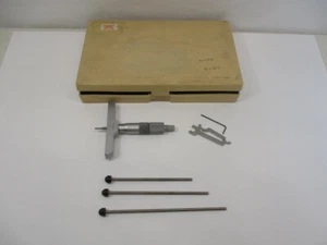MITUTOYO # 129-127 Depth Micrometer SET 0" - 4" x .001" OEM Case Wrench Ratchet - Picture 1 of 20