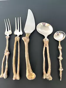 5 Piece Place Setting of Michael Aram Boneware Silverplate Flatware w Knife Rest - Picture 1 of 15