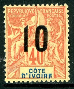 French Colonies 1912 Ivory Coast 10¢/40¢ Red/Straw Scott #39 Mint G385 - Picture 1 of 6