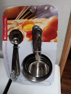 Everyday Living Measuring Cups & Spoons, Set of 8 Kitchen Metal Stainless Steel - Picture 1 of 3