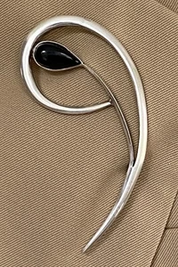 Vintage 925 Sterling Silber Mexiko Schwarz Onyx Cabochon Modernist Anstecknadel Brosche - Bild 1 von 9