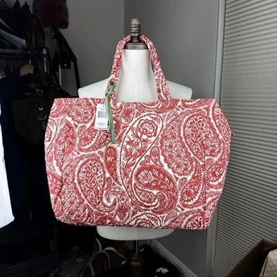 Vera Bradley Knollton Travel Tote Paisley Red White Quilted Zip Top Bag MSRP 120 - Image 1 of 4