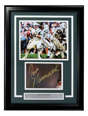 Joe Namath Signed Framed Cut Signature w/ 8x10 New York Jets Photo BAS - Image 1 of 2