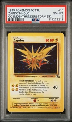 PSA 8 - Zapdos 15/62 Fossil Holo Rare Cosmos Thunderstorm Pokemon TCG 1999 - Image 1 of 3