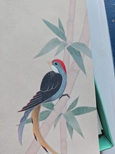 Vintage Hallmark Stationery Paper Envelope Set Bamboo Birds Blue Green - Picture 1 of 7