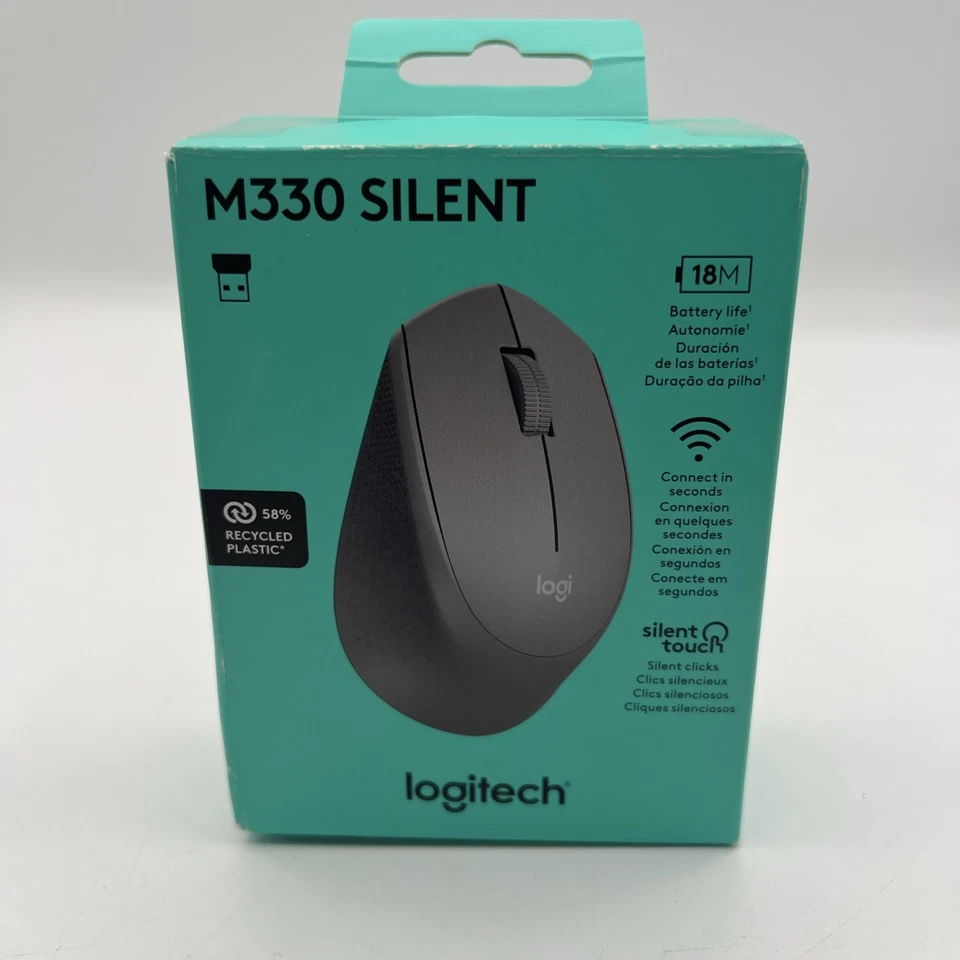Logitech M330 SILENT PLUS Wireless Optical Mouse with USB Nano Receiver - Gray - Image 1 of 1