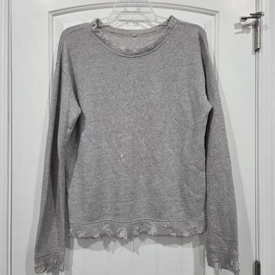 Sudadera R13 Distressed Dobladillo Crudo Gris Cuello Redondo Pullover Grunge Grande Pequeña Foto 1 de 4