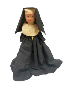 Vintage Nun Nancy Ann libro di fiabe bambola monaca abito nero croce oro anni 40 - Foto 1 di 14