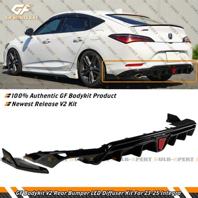 For 23-25 Acura Integra GF Bodykit V2 Gloss Black LED Rear Diffuser W/ Extension - Imagen 1 de 4