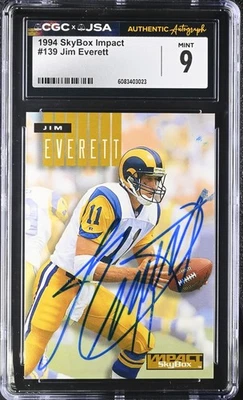 Jim Everett Signed 1994 Skybox Impact Card #139 Los Angeles Rams CGC 9 JSA Auto - Image 1 of 2