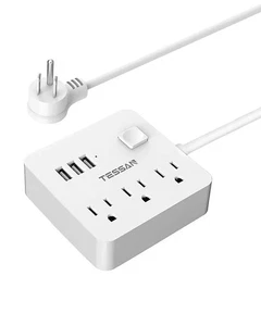 Estación de carga de escritorio TESSAN Power Strip 3 salidas USB 3 5 pies TPM01-US - blanca - Imagen 1 de 10