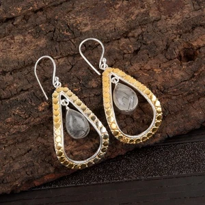 Dendritic Opal Gemstone Silver Earring 2.27" 925 Sterling Silver Earring - Picture 1 of 6